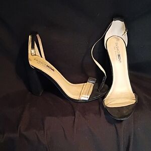 Fashion Nova Black and Tan Heeled Sandals